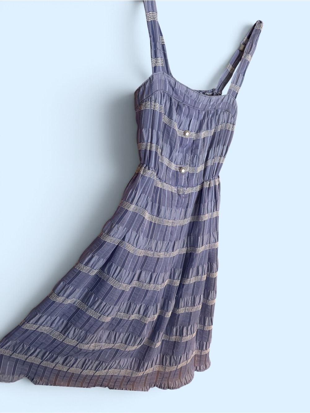 Vintage Sweet Periwinkle Striped Midi Dress
